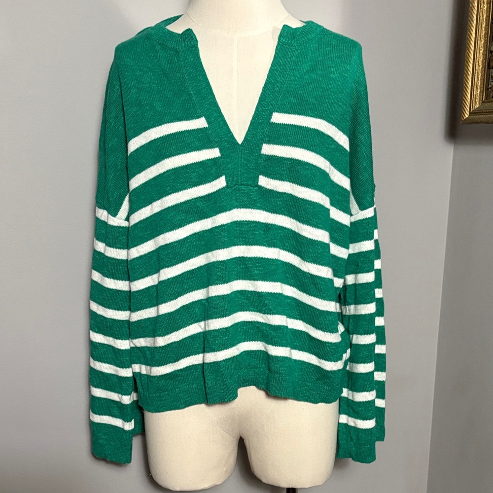 Vineyard Vines Large Linen Blend Breton Stripe Sweater Sea Swell